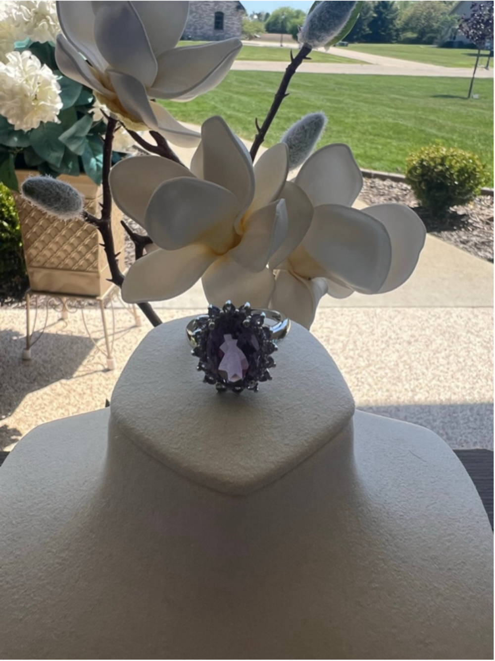 JTV Purple Amethyst and Zircon Ring Size 9 Sterling Silver